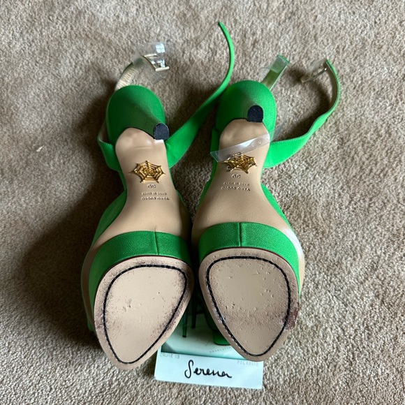 Charlotte Olympia Gren Satin Serena Bow PVC Ankle Strap Platform Sandals Size 39 - Picture 4 of 8